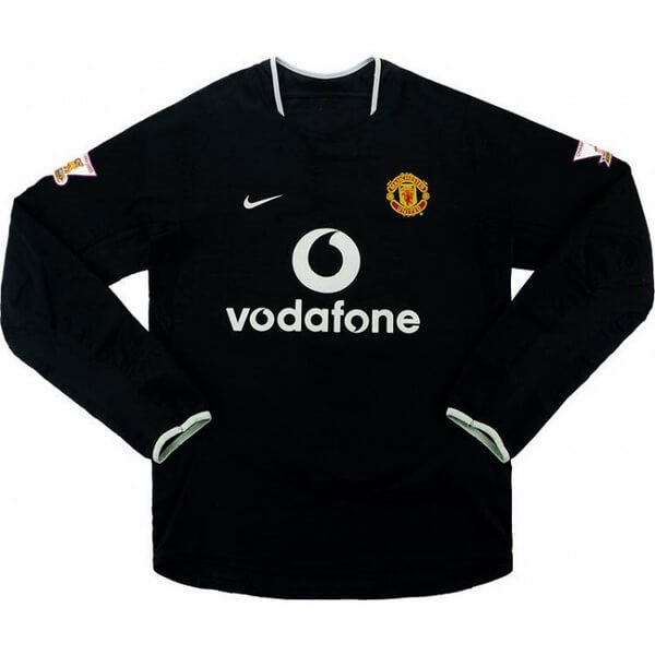 Auswärtstrikot Thailand Manchester United ML Retro 2003 2005 Schwarz Günstige Fußballtrikots